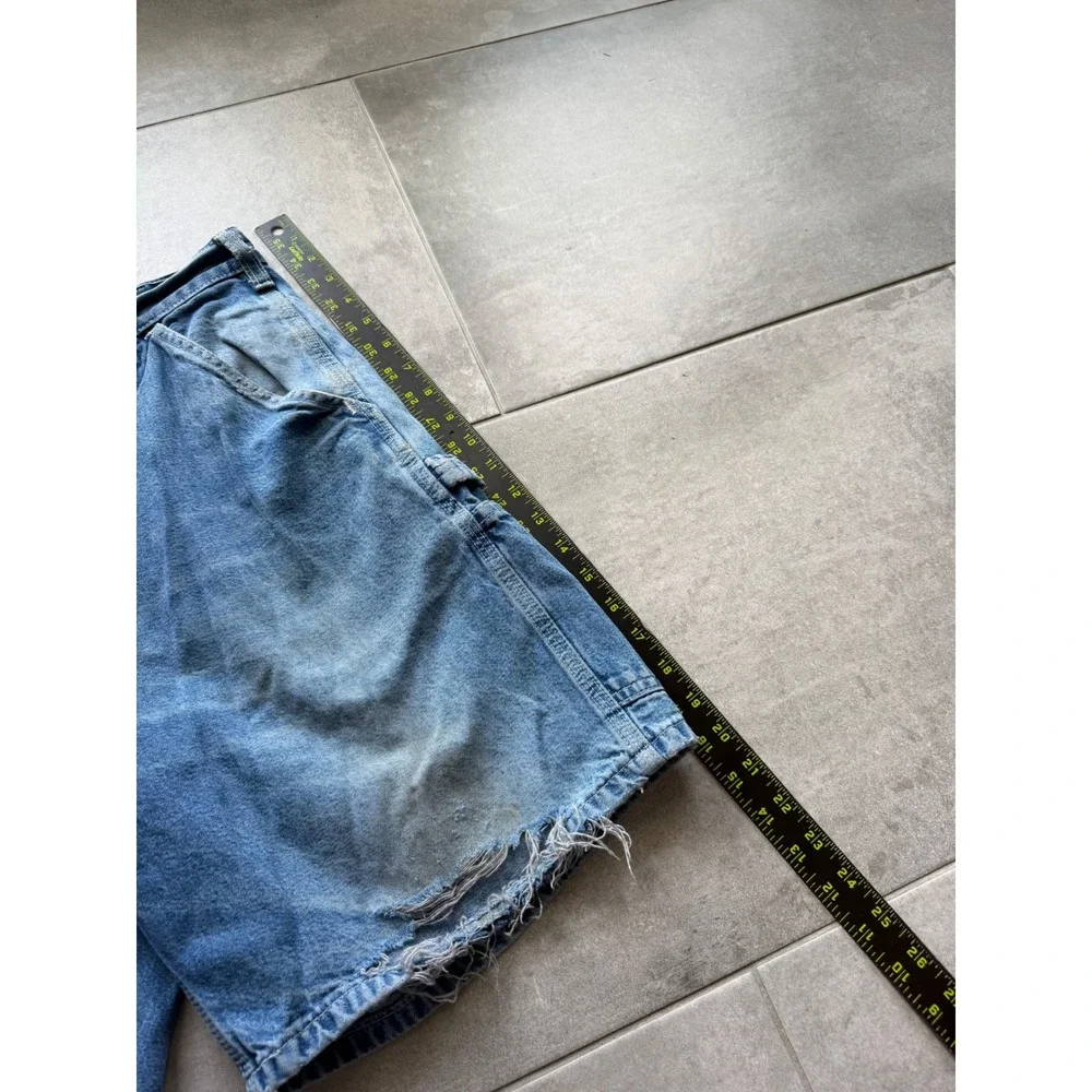 Vintage Carhartt R28 DST Mens 34 Blue Denim Carpenter Shorts Distressed Workwear - Picture 5 of 11